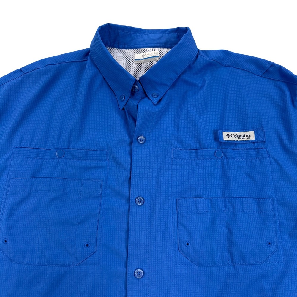 Columbia PFG Tamiami II Fishing Shirt Mens XL Blue Short Sleeve OmniWick 1287051